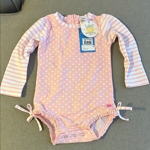 Ruffle Butts Pink Polka Dot Long Sleeve Baby Swimsuit